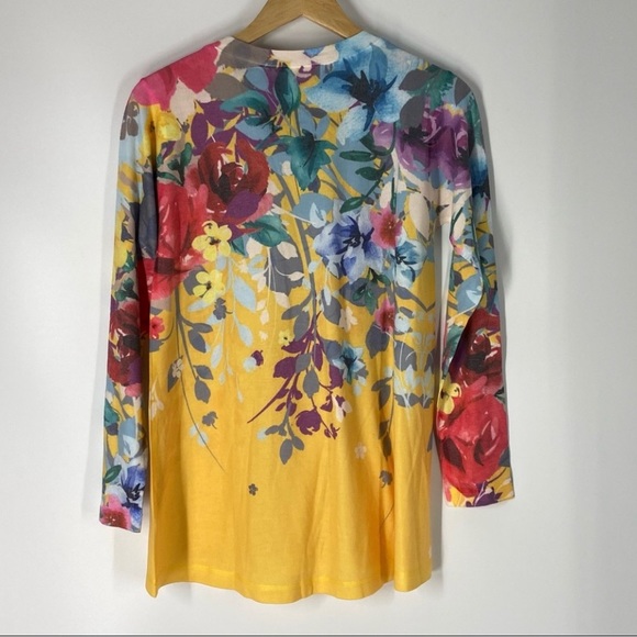 Soft Surroundings Yellow Floral V_ Neck Sweater Size M - Picture 2 of 5